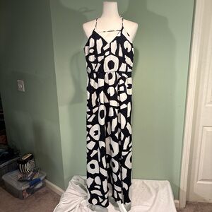 LOFT Navy blue and White Patterned Maxi Dress with straps size 0petites NWOT